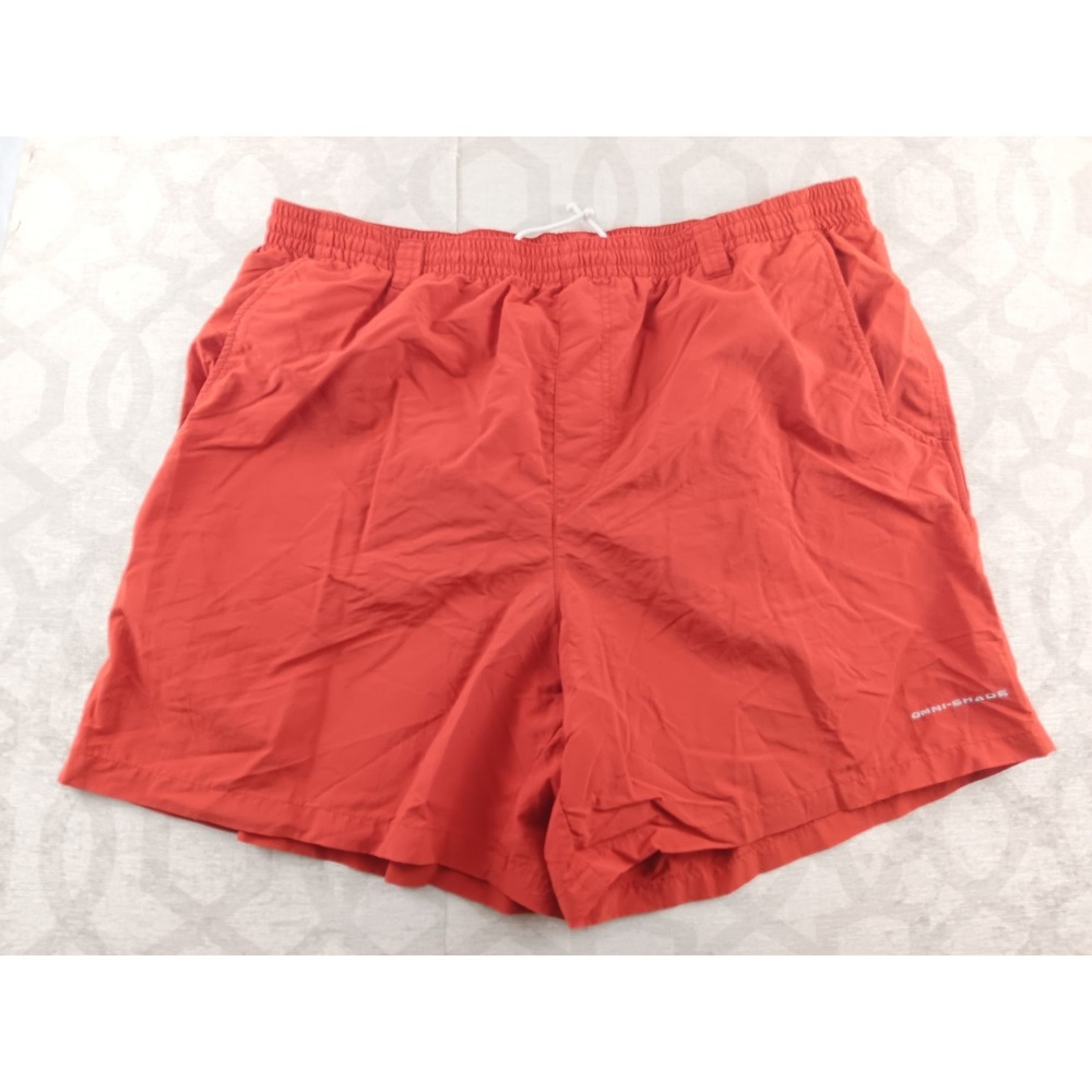 Columbia PFG Fishing Gear Orange Nylon Shorts Mens XL Elastic Waist Pockets Zip